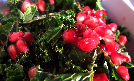 Sweet & Sour Braised Kale with Pomegranate