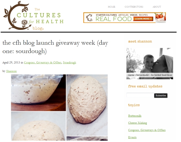 My New Project: a Cultured Food Blog for CFH (and a week of giveaways)
